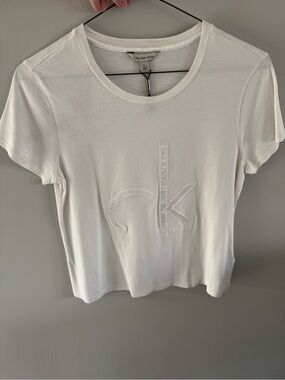Calvin Klein Exercise Tee Womens White Embossed Logo Tee Athletic performance